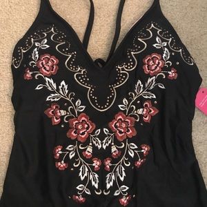 Embroidered one piece swim suit
